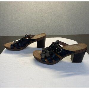 DANSKO Womens Size 40 Dina Black Leather High Heel Stappy Open Toe Slide Sandals